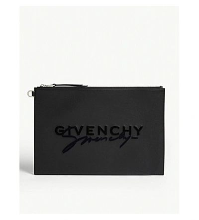 Shop Givenchy Logo Print Leather Pouch Bag In White