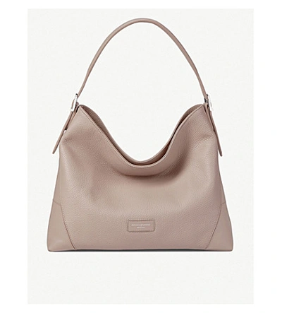 Shop Aspinal Of London Small 'a' Leather Hobo Bag In Soft Taupe