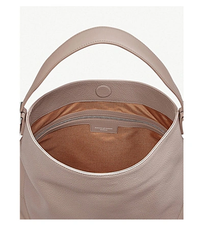 Shop Aspinal Of London Small 'a' Leather Hobo Bag In Soft Taupe