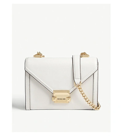 Shop Michael Michael Kors Whitney Small Leather Shoulder Bag In Optic White