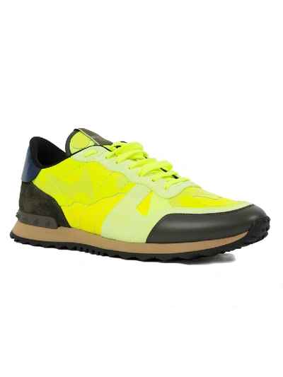 Shop Valentino Neon Rockrunner Sneakers In Yellow