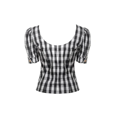 Shop Tomcsanyi Cegled Check Décolletage Blouse In Multicolour