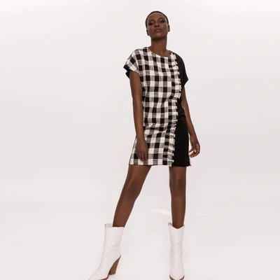 Shop Nissa Plaid Cotton Dress With Short Sleeves