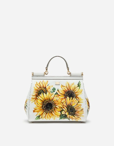 Shop Dolce & Gabbana Medium Sicily Bag In Sunflower-print Dauphine Calfskin In Floral Print