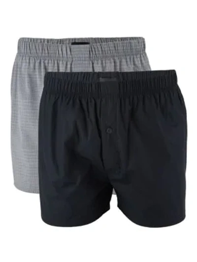 Shop Bally 2-pack Check Cotton Boxers In Grey Black