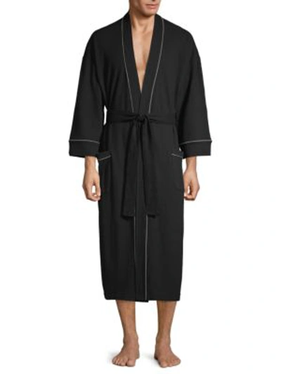 Shop Saks Fifth Avenue Men's Waffle Knit Robe In Black