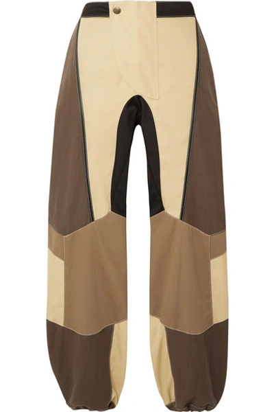 Shop Tre By Natalie Ratabesi The Hera Paneled Cotton-blend Twill Track Pants In Beige