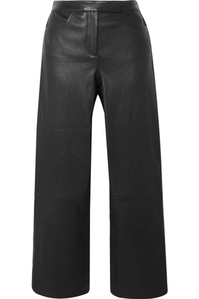 Shop Theory Cropped Leather Bootcut Pants In Black