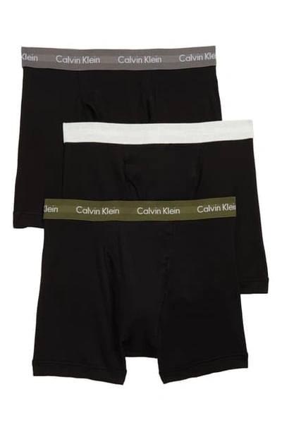 Shop Calvin Klein 3-pack Boxer Briefs In Black/ Snow/ Green/ Grey