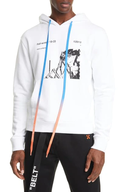 Shop Off-white Ruined Factory Slim Fit Hoodie In White/ Black