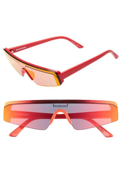 Shop Balenciaga 99mm Shield Sunglasses In Shiny Solid Red/ Red