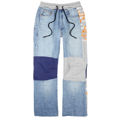 Shop Off-white Blue Patchwork Wide-leg Jeans In Denim