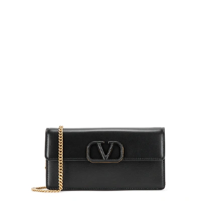 Shop Valentino Vsling Black Leather Wallet-on-chain