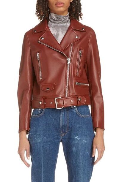 Shop Acne Studios Mock Core Leather Moto Jacket In Rusty Brown