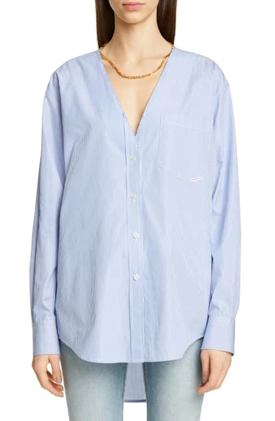 Shop Alexander Wang Chain Detail Shirt In Blue Microstripe