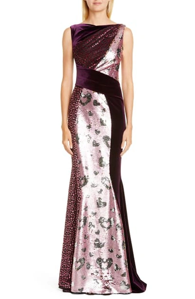 Shop Talbot Runhof Mixed Sequin Gown In Rose
