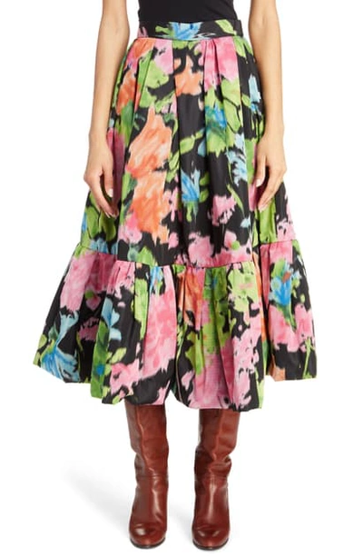 Shop Marc Jacobs Ruffle Hem Floral Silk Taffeta Skirt In Black Multi