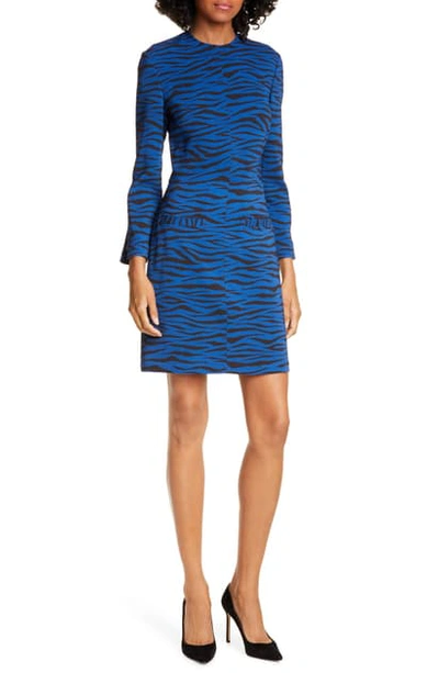 Shop A.l.c Noelle Long Sleeve Tiger Print Dress In Blue/ Black