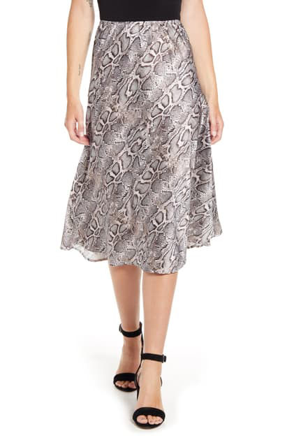 grey snake print midi skirt