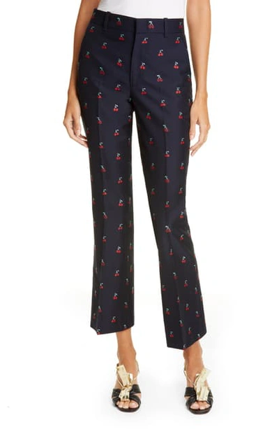 Shop Gucci Gg Cherry Cotton & Wool Fil Coupe Pants In Blue/ Red