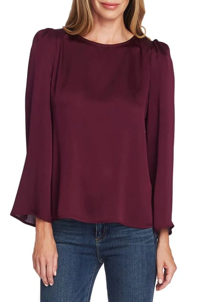 Shop Vince Camuto Long Sleeve Satin Blouse In Merlot