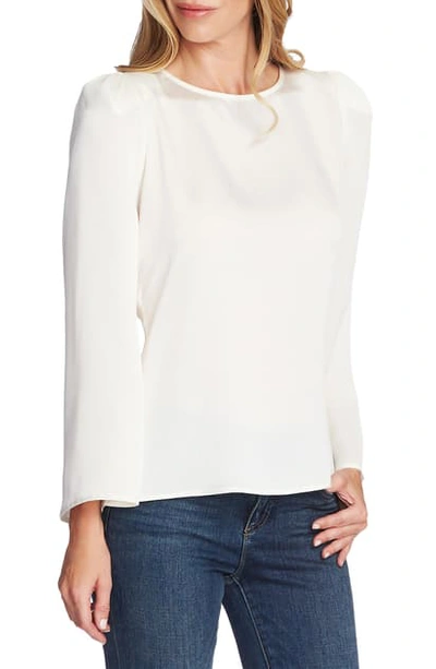 Shop Vince Camuto Long Sleeve Satin Blouse In Pearl Ivory