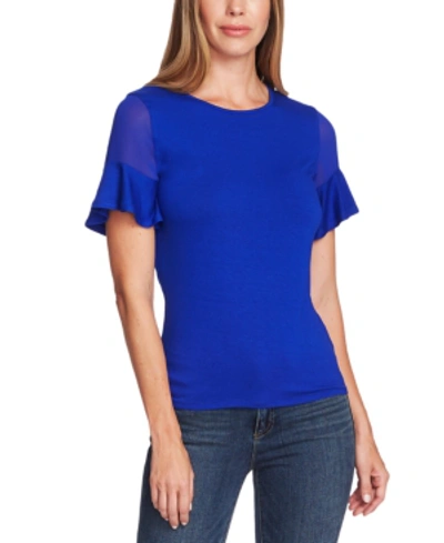 Shop Vince Camuto Fitted Flutter Sleeve Blouse In Electric Blue