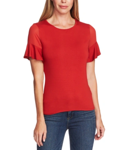 Shop Vince Camuto Fitted Flutter Sleeve Blouse In Burnt Amber