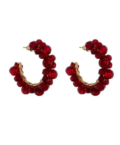 Shop Simone Rocha Wiggle Small Beaded Hoop Earrings In Blood Red