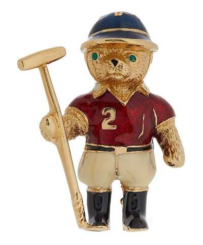 Designer Vintage Turn Of The Century Butler & Wilson Gilt Enamel And Lacquer Polo Player Bear Brooch In Gold
