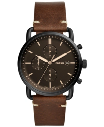 Shop Fossil Men's Chronograph Commuter Brown Leather Strap Watch 42mm In Brown/black