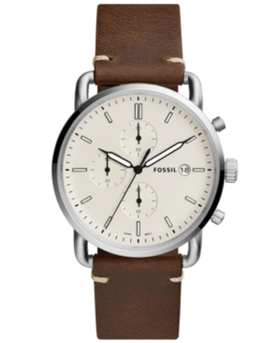 Shop Fossil Men's Chronograph Commuter Brown Leather Strap Watch 42mm In Brown/cream