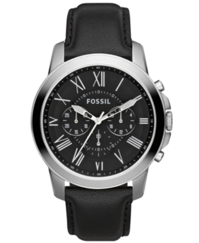 Shop Fossil Men's Chronograph Grant Black Leather Strap Watch 44mm Fs4812 In Black/black