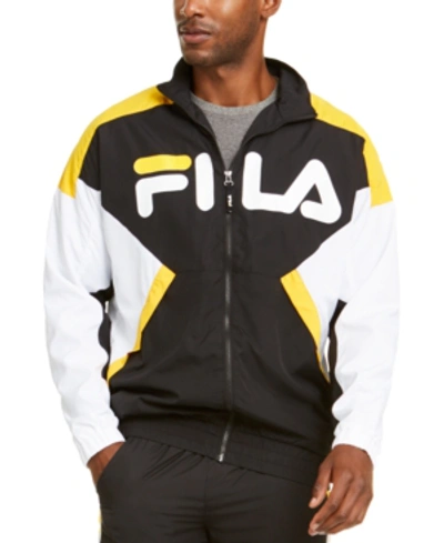 Shop Fila Men's Oliviero Colorblock Logo Windbreaker In Black/ White/ Gold Fusion