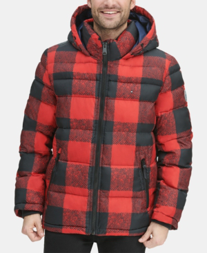 tommy hilfiger plaid puffer jacket