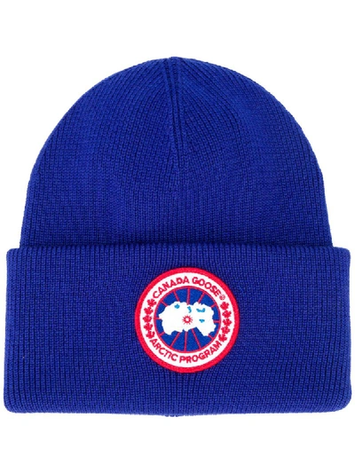 Shop Canada Goose Logo Patch Beanie Hat - Blue