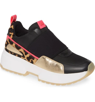 Shop Michael Michael Kors Cosmo Sneaker In Black/ Cheetah Calf Hair