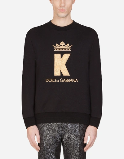 Shop Dolce & Gabbana Cotton Sweatshirt With King Patch In Black