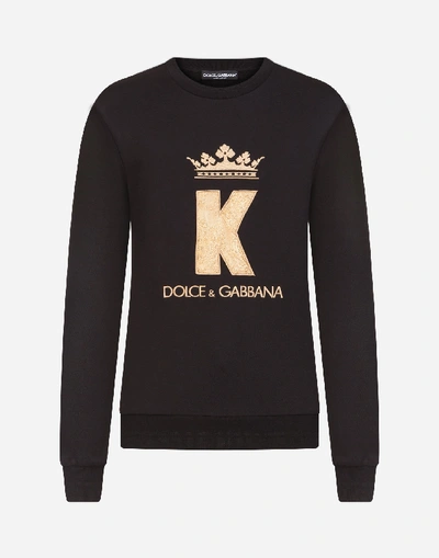 Shop Dolce & Gabbana Cotton Sweatshirt With King Patch In Black