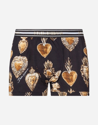 Shop Dolce & Gabbana Cotton Jersey Boxers With Sacred Heart Print In Black