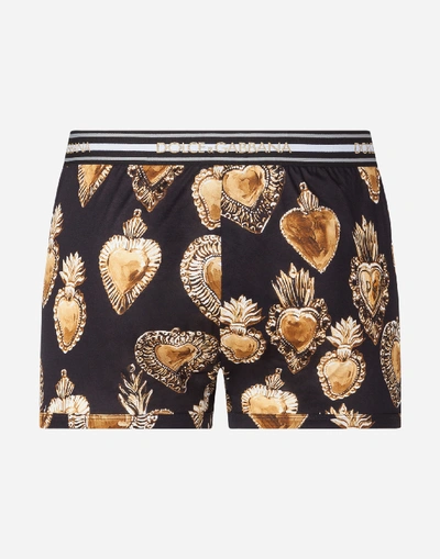 Shop Dolce & Gabbana Cotton Jersey Boxers With Sacred Heart Print In Black