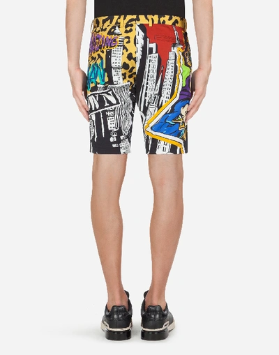 Shop Dolce & Gabbana Stretch Cotton Shorts With Superhero King Print In Multi-colored