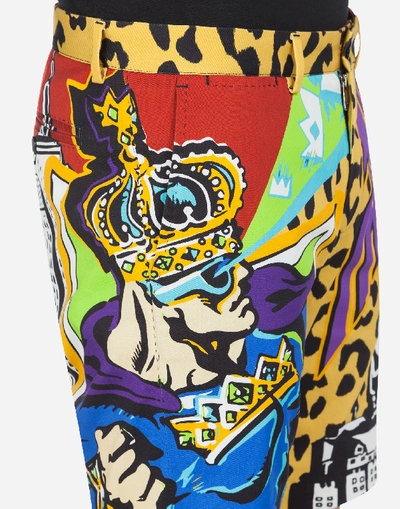 Shop Dolce & Gabbana Stretch Cotton Shorts With Superhero King Print In Multi-colored