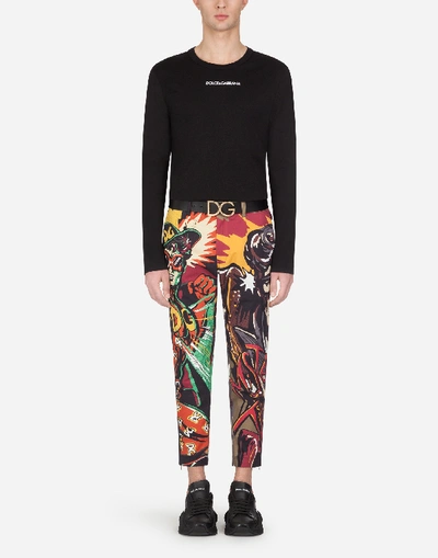 Shop Dolce & Gabbana Stretch Cotton Cargo Pants With Superhero King Print In Multi-colored