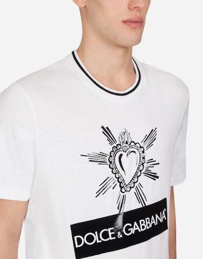 Shop Dolce & Gabbana Cotton T-shirt With Heart Embroidery In White