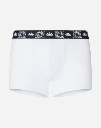 Shop Dolce & Gabbana Stretch Cotton Boxers In White