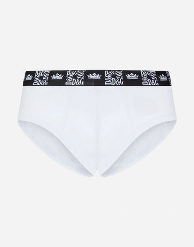 Shop Dolce & Gabbana Stretch Cotton Brando Briefs In White