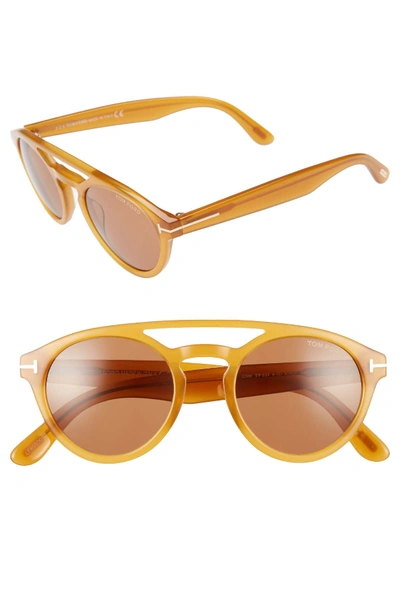 Shop Tom Ford Clint 50mm Aviator Sunglasses In Milky Amber/ Brown