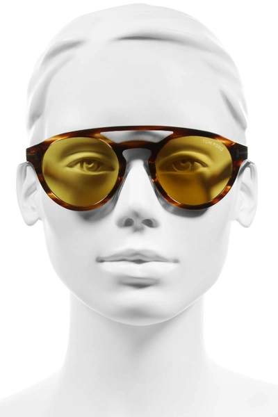 Shop Tom Ford Clint 50mm Aviator Sunglasses In Striped Brown/ Yellow