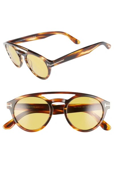 Shop Tom Ford Clint 50mm Aviator Sunglasses In Striped Brown/ Yellow